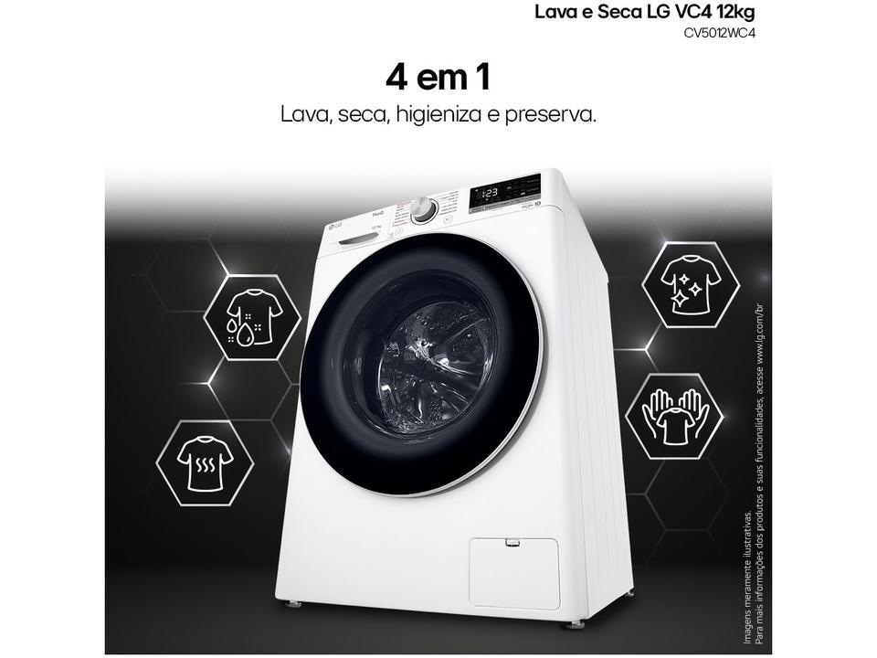 Lava e Seca LG 12kg Smart VC4 CV5012WC4 com - Inteligência Artificial Água Quente e Fria Branca - 110 V - 7