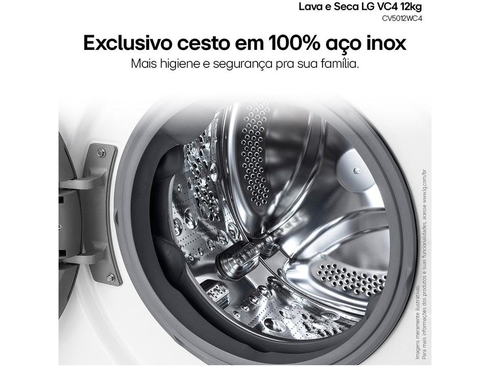 Lava e Seca LG 12kg Smart VC4 CV5012WC4 com Inteligência Artificial Água Quente e Fria Branca - 10