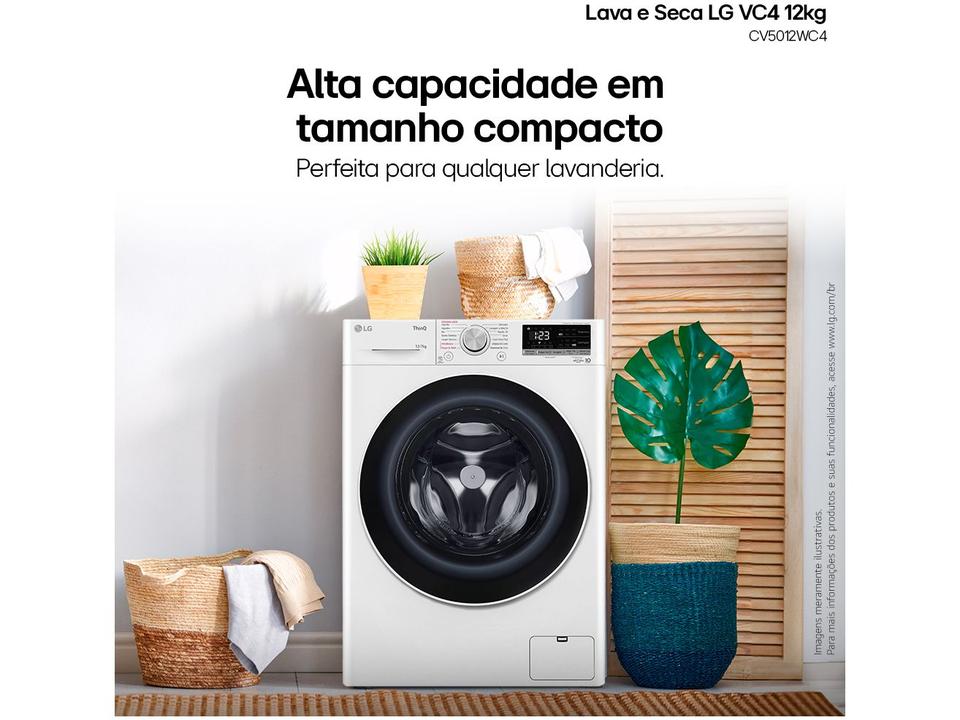 Lava e Seca LG 12kg Smart VC4 CV5012WC4 com - Inteligência Artificial Água Quente e Fria Branca - 220 V - 2