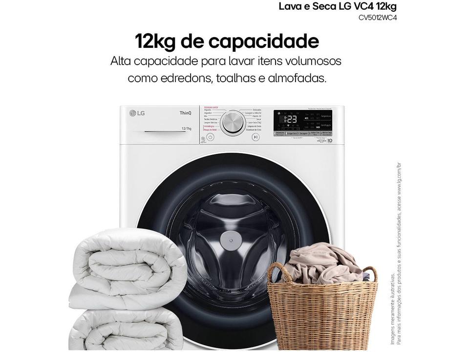 Lava e Seca LG 12kg Smart VC4 CV5012WC4 com Inteligência Artificial Água Quente e Fria Branca - 3