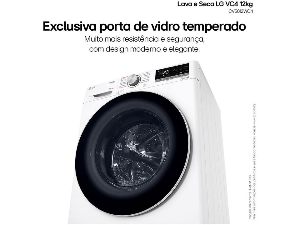 Lava e Seca LG 12kg Smart VC4 CV5012WC4 com - Inteligência Artificial Água Quente e Fria Branca - 110 V - 9