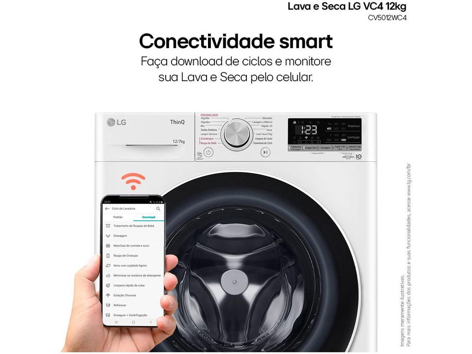 Lava e Seca LG 12kg Smart VC4 CV5012WC4 com Inteligência Artificial Água Quente e Fria Branca - 8