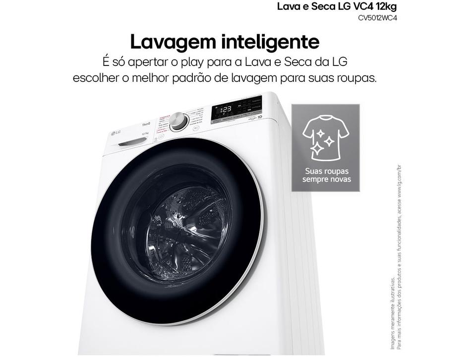 Lava e Seca LG 12kg Smart VC4 CV5012WC4 com - Inteligência Artificial Água Quente e Fria Branca - 110 V - 4
