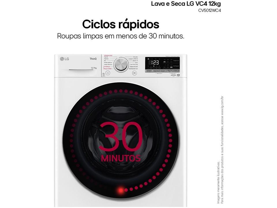 Lava e Seca LG 12kg Smart VC4 CV5012WC4 com Inteligência Artificial Água Quente e Fria Branca - 6