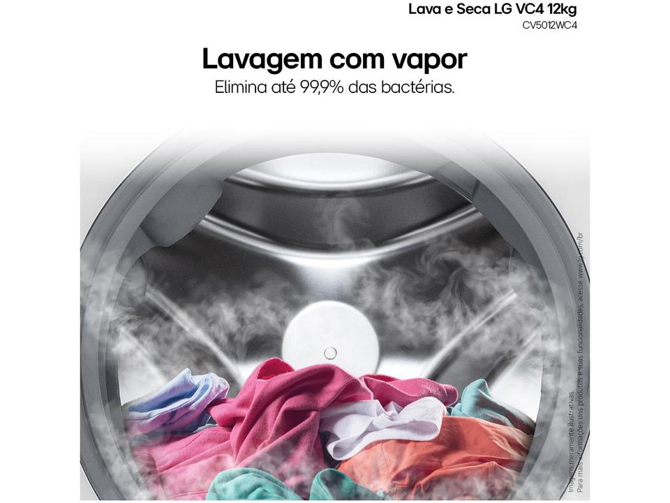 Lava e Seca LG 12kg Smart VC4 CV5012WC4 com - Inteligência Artificial Água Quente e Fria Branca - 110 V - 5