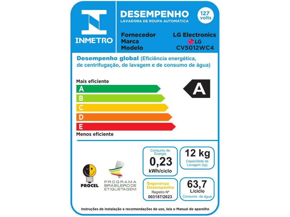 Lava e Seca LG 12kg Smart VC4 CV5012WC4 com Inteligência Artificial Água Quente e Fria Branca - 25