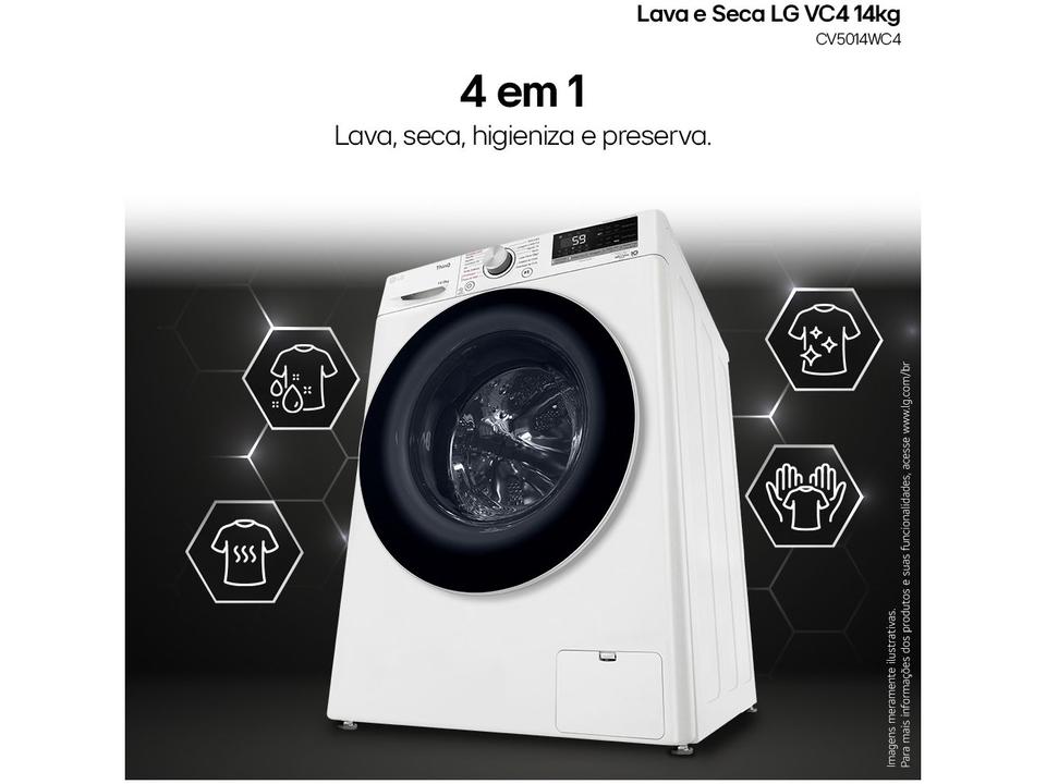 Lava e Seca LG 14kg Smart Smart VC4 CV5014WC4 com - Inteligência Artificial Água Quente e Fria Branca - 220 V - 8