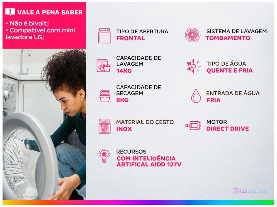 Lava e Seca LG 14kg Smart Smart VC4 CV5014WC4 com - 1
