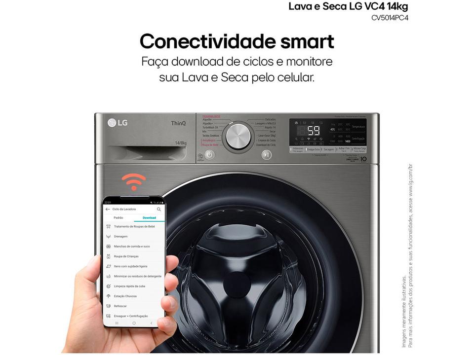 Lava e Seca LG 14kg Smart VC4 CV5014PC4 com - Inteligência Artificial Água Quente e Fria Prata - 110 V - 9