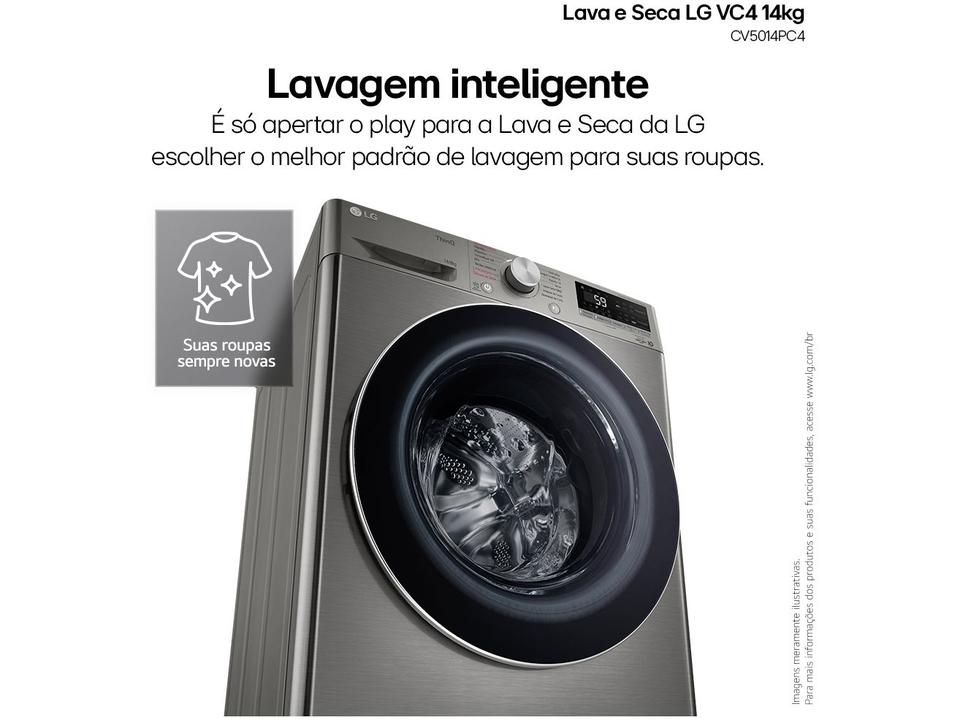 Lava e Seca LG 14kg Smart VC4 CV5014PC4 com - Inteligência Artificial Água Quente e Fria Prata - 110 V - 4