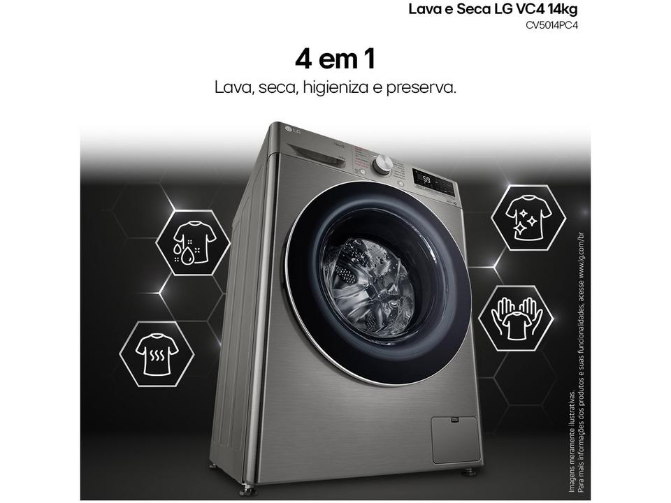 Lava e Seca LG 14kg Smart VC4 CV5014PC4 com - Inteligência Artificial Água Quente e Fria Prata - 110 V - 8