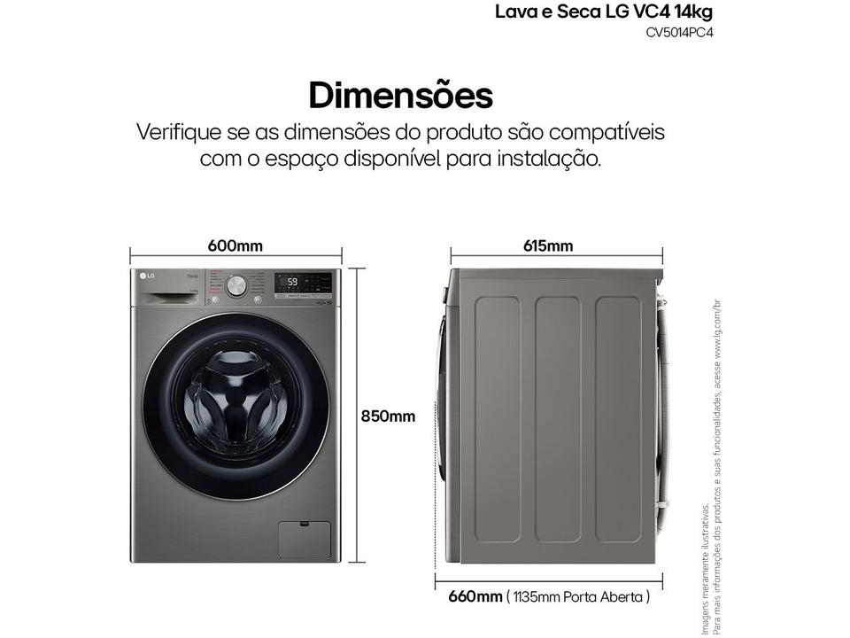 Lava e Seca LG 14kg Smart VC4 CV5014PC4 com - Inteligência Artificial Água Quente e Fria Prata - 110 V - 13