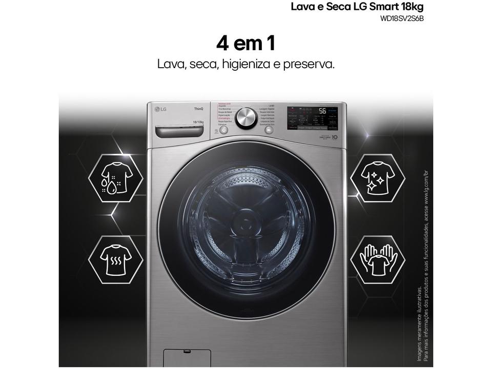 Lava e Seca LG 18kg WD18SV2S6B.ASSFBRS Água Fria Inox Look - 12