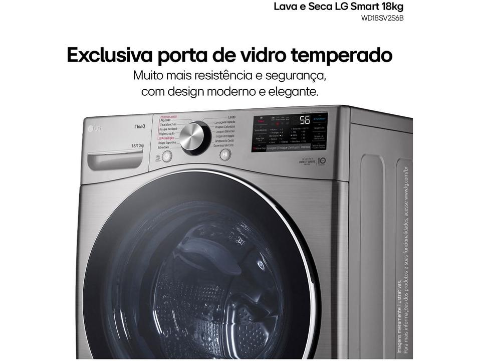 Lava e Seca LG 18kg WD18SV2S6B.ASSFBRS Água Fria Inox Look - 9