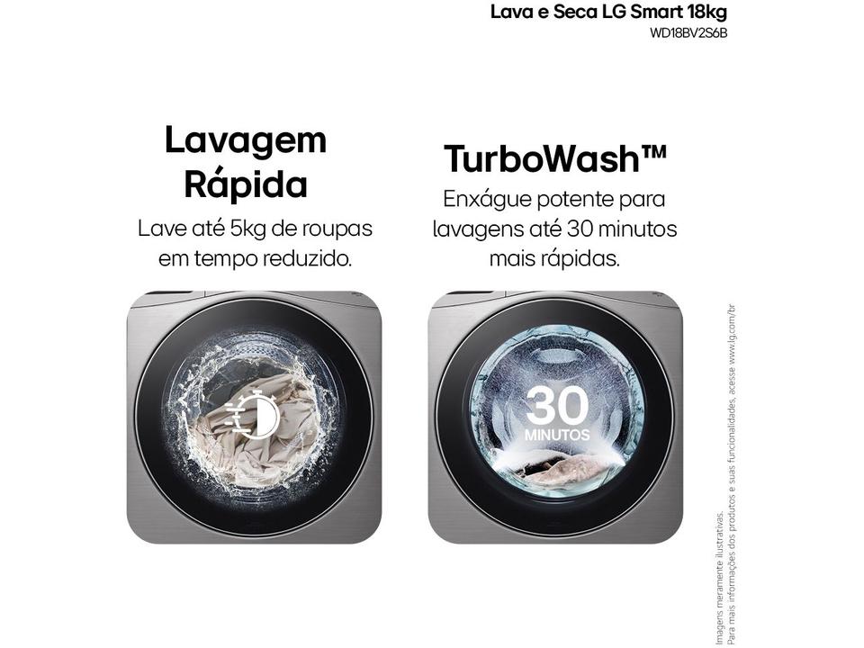 Lava e Seca LG 18kg WD18SV2S6B.ASSFBRS Água Fria Inox Look - 7