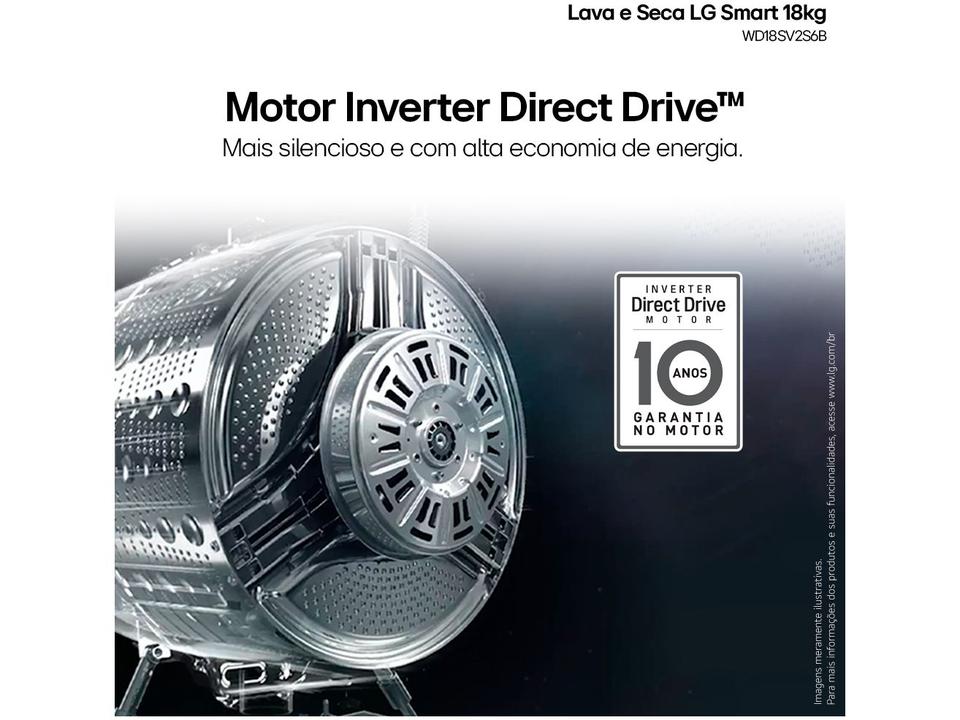 Lava e Seca LG 18kg WD18SV2S6B.ASSFBRS Água Fria Inox Look - 10