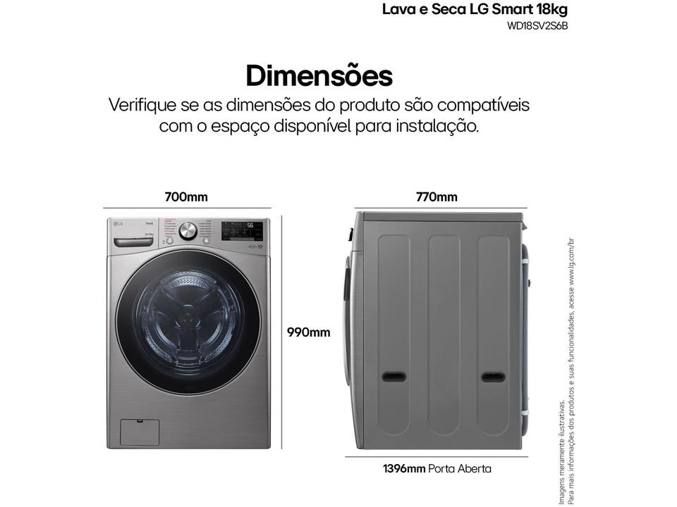 Lava e Seca LG 18kg WD18SV2S6B.ASSFBRS Água Fria Inox Look - 11