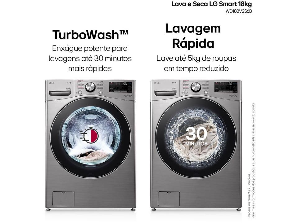 Lava e Seca LG 18kg WD18SV2S6B.ASSFBRS Água Fria Inox Look - 6
