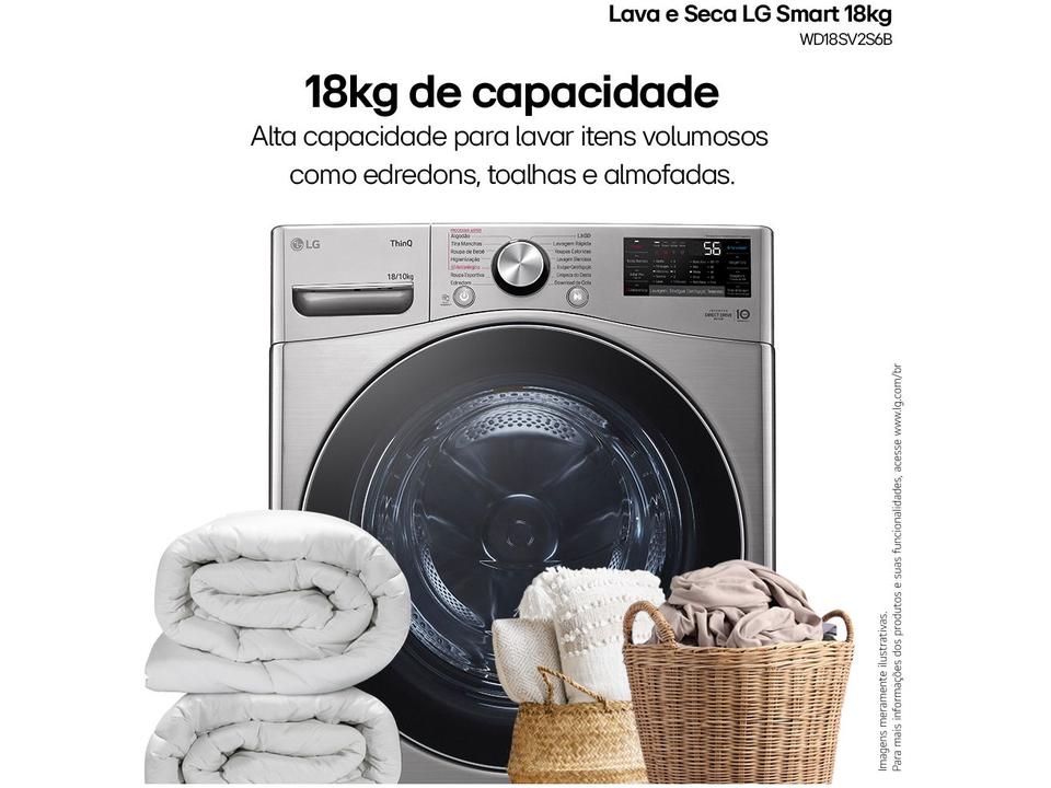 Lava e Seca LG 18kg WD18SV2S6B.ASSFBRS Água Fria Inox Look - 3