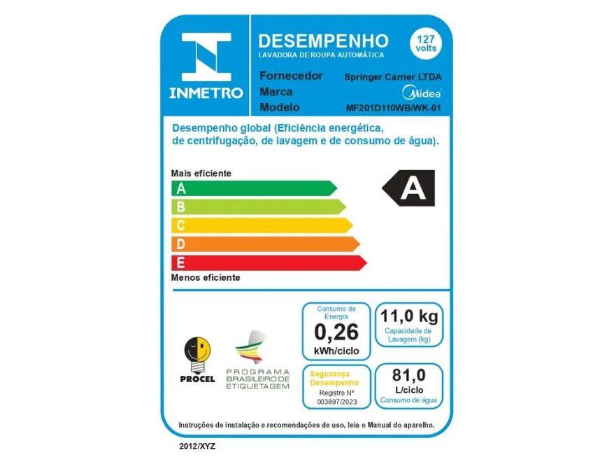 Lava e Seca Midea Slim 11kg HealthGuard Smart Inverter Água Fria e Quente Branca MF201D110WB/WK-01 - 10