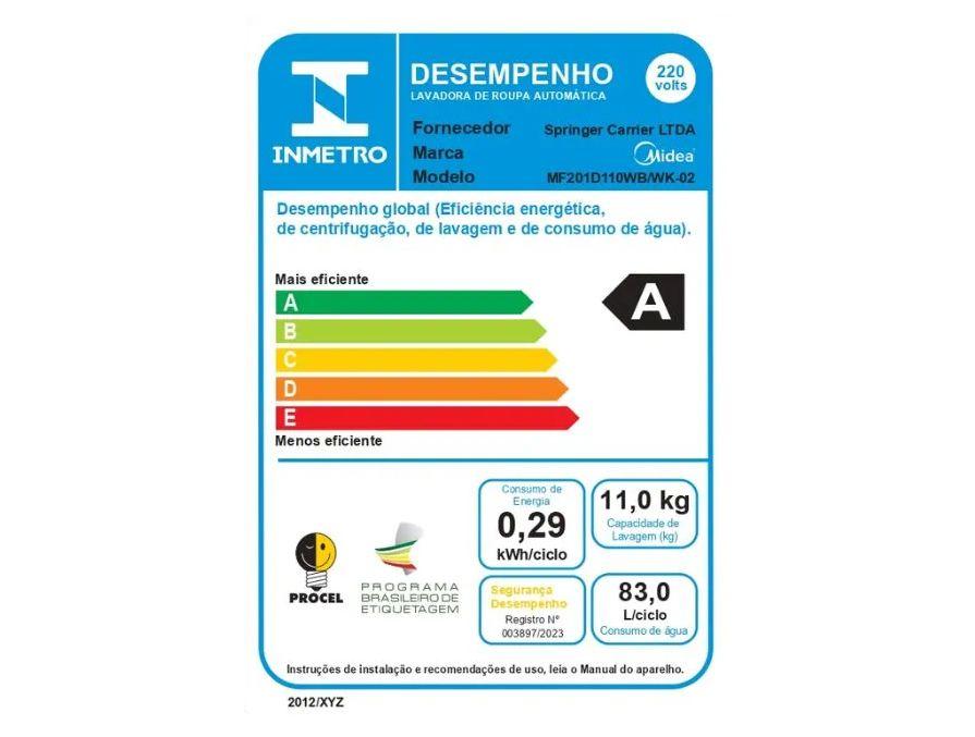 Lava e Seca Midea Slim 11kg HealthGuard Smart Inverter Água Fria e Quente Branca MF201D110WB/WK-02 - 10