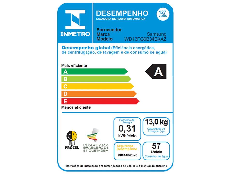 Lava e Seca Samsung 13kg AI Control WD13FG Digital Inverter Smart Fria e Quente Inox - 12