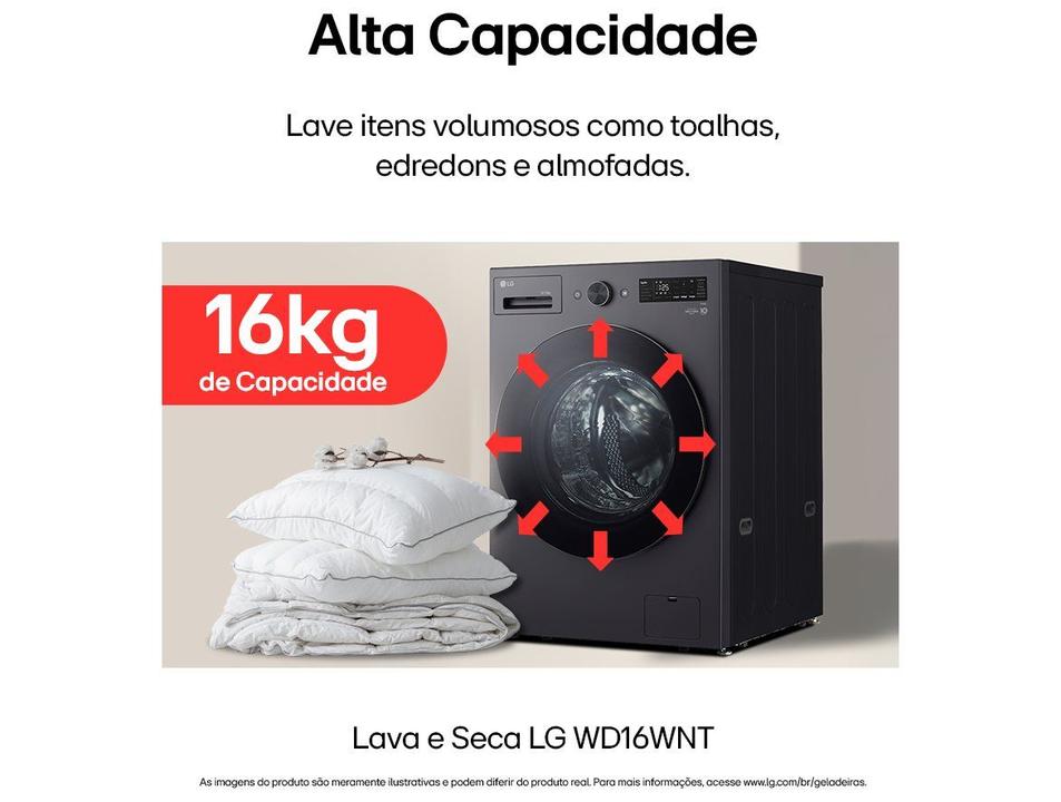 Lava e Seca Smart LG 16kg WD16GNT Motor Inverter Direct Drive Água Fria e Quente Black Inox - 2