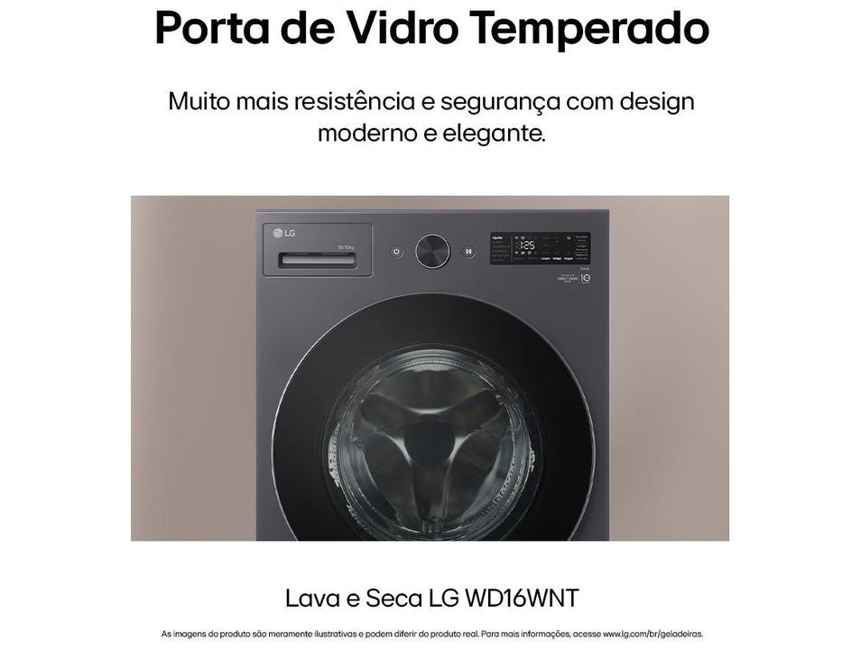 Lava e Seca Smart LG 16kg WD16GNT Motor Inverter Direct Drive Água Fria e Quente Black Inox - 9