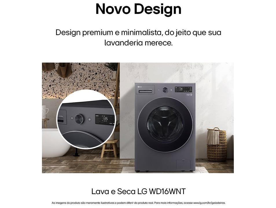 Lava e Seca Smart LG 16kg WD16GNT Motor Inverter Direct Drive Água Fria e Quente Black Inox - 6