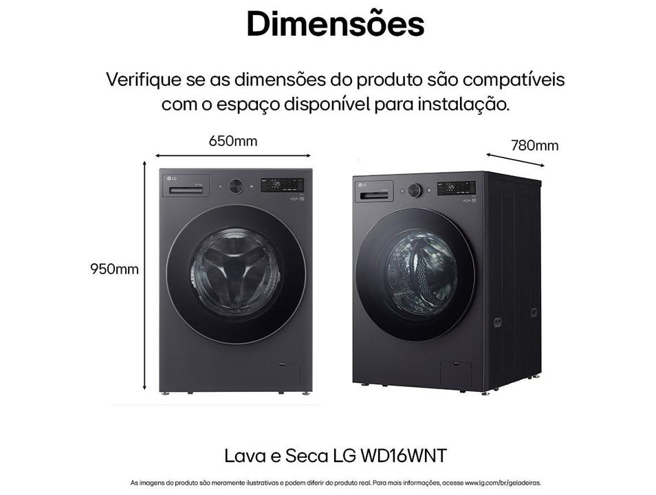 Lava e Seca Smart LG 16kg WD16GNT Motor Inverter Direct Drive Água Fria e Quente Black Inox - 11
