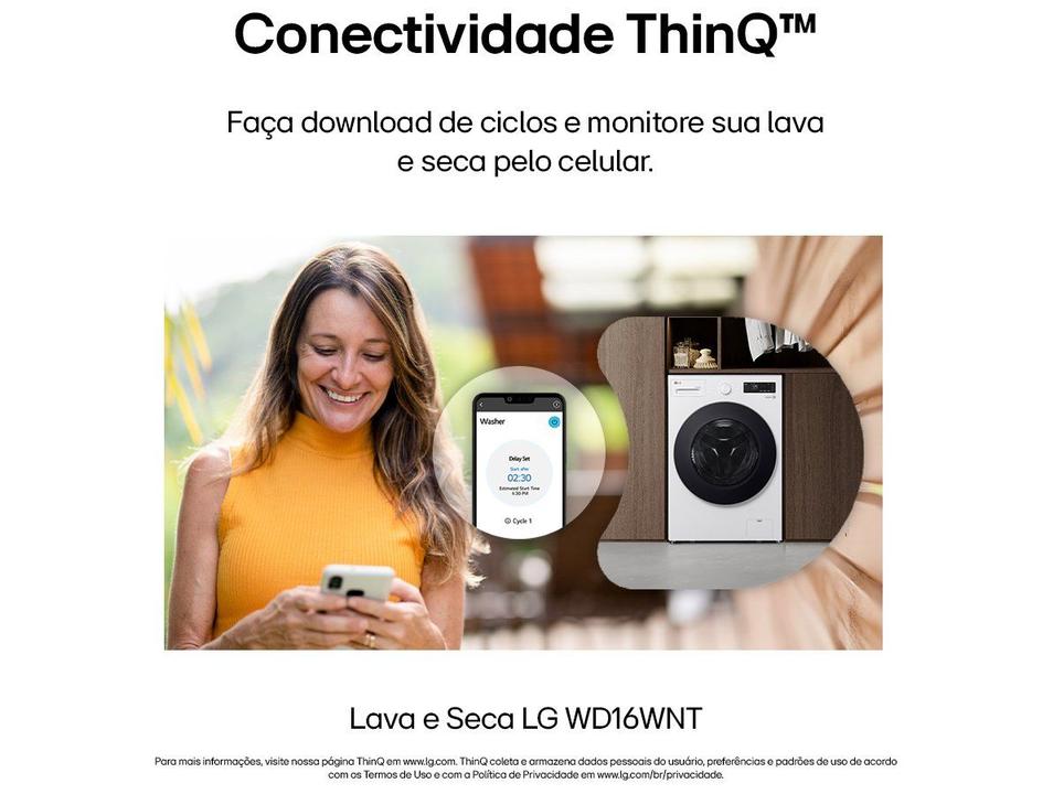 Lava e Seca Smart LG 16kg WD16WNT Inverter Smart Água Fria e Quente Branca - 7