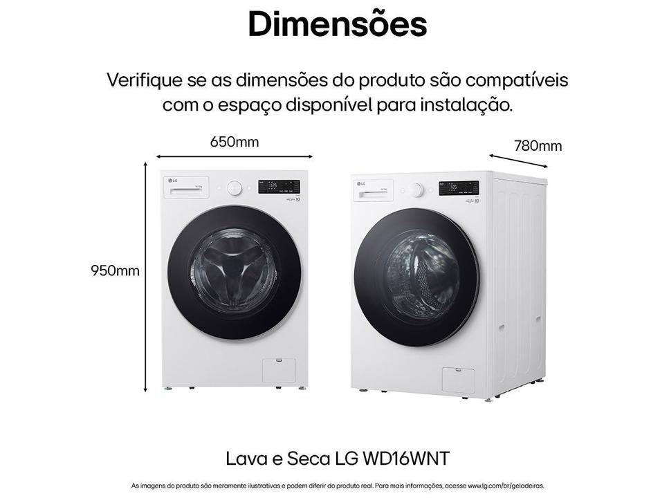 Lava e Seca Smart LG 16kg WD16WNT Inverter Smart Água Fria e Quente Branca - 11