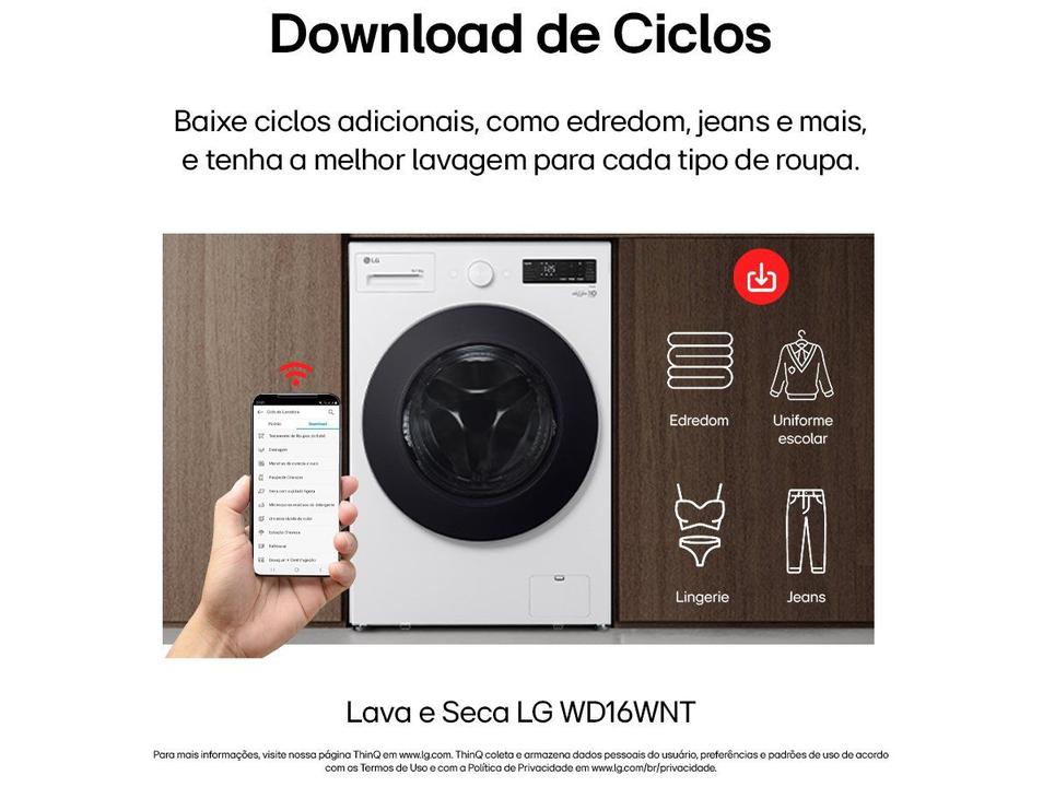 Lava e Seca Smart LG 16kg WD16WNT Inverter Smart Água Fria e Quente Branca - 8