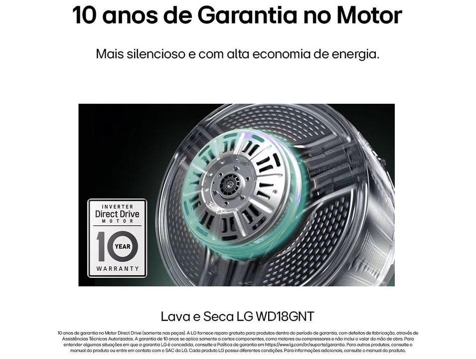 Lava e Seca Smart LG 18kg WD18GNT Motor Inverter Direct Drive Água Fria e Quente Black Inox - 10