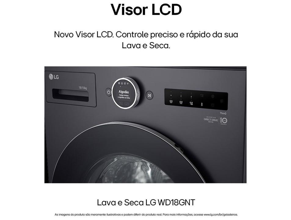 Lava e Seca Smart LG 18kg WD18GNT Motor Inverter Direct Drive Água Fria e Quente Black Inox - 5