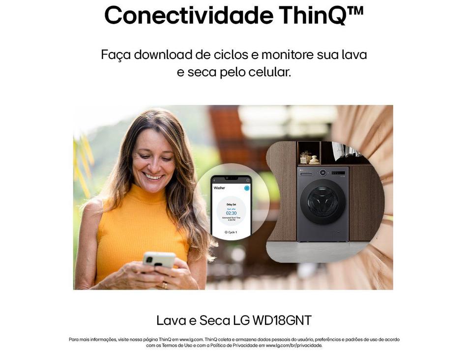 Lava e Seca Smart LG 18kg WD18GNT Motor Inverter Direct Drive Água Fria e Quente Black Inox - 8