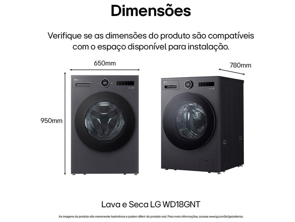 Lava e Seca Smart LG 18kg WD18GNT Motor Inverter Direct Drive Água Fria e Quente Black Inox - 11