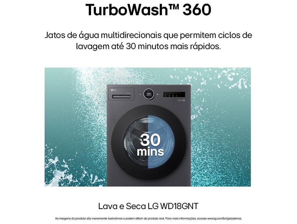 Lava e Seca Smart LG 18kg WD18GNT Motor Inverter Direct Drive Água Fria e Quente Black Inox - 7