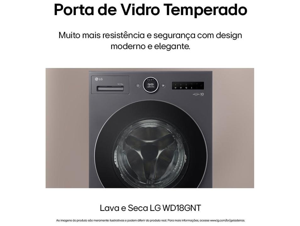 Lava e Seca Smart LG 18kg WD18GNT Motor Inverter Direct Drive Água Fria e Quente Black Inox - 9