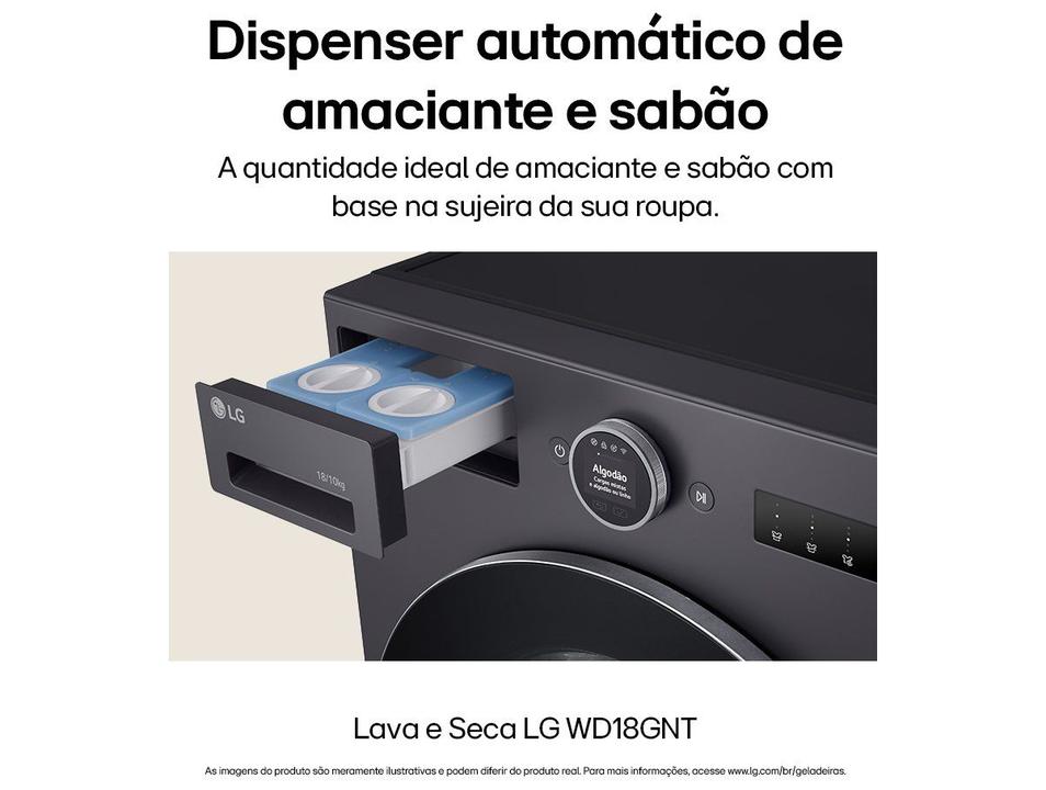 Lava e Seca Smart LG 18kg WD18GNT Motor Inverter Direct Drive Água Fria e Quente Black Inox - 4