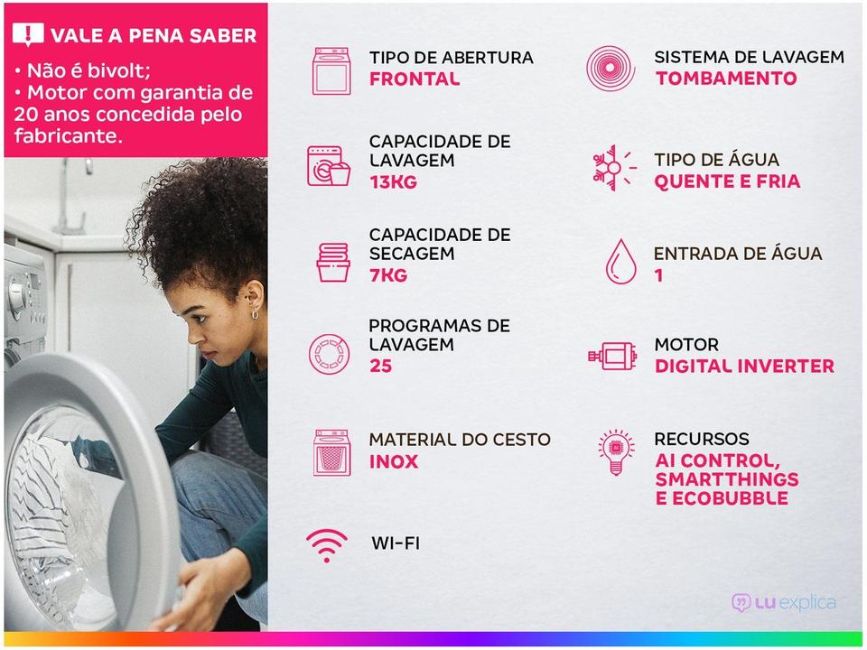 Lava e Seca Smart Samsung WD13T 13kg Digital Inverter 3 em 1 Água Quente e Fria - 1