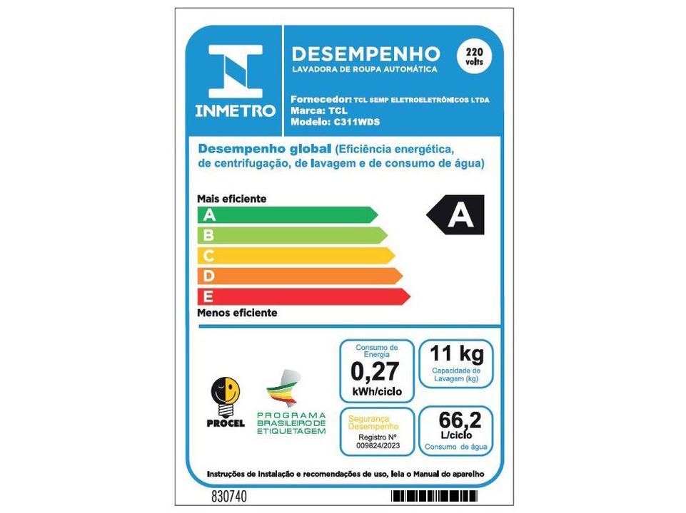 Lava e Seca TCL 11kg C311WDS1 Inverter - 7