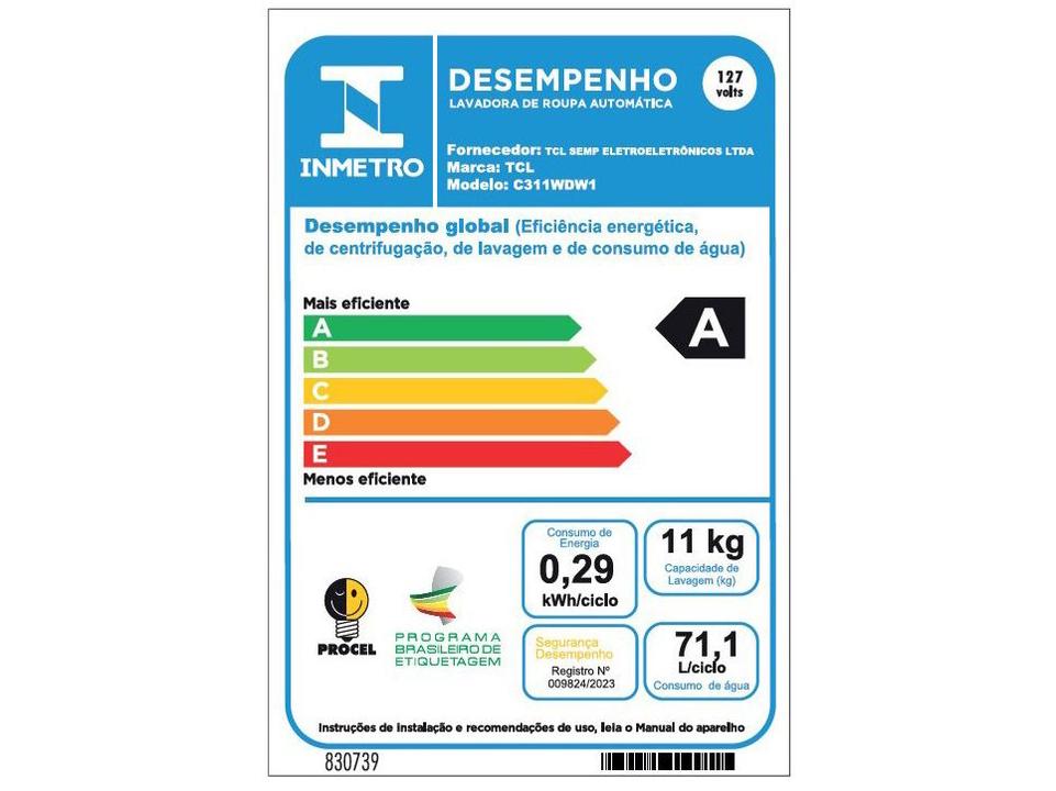 Lava e Seca TCL 11kg C311WDW Inverter - 8