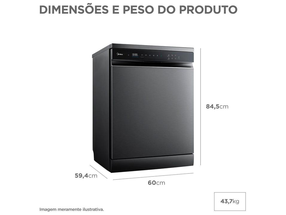 Lava-louças Midea 16 Serviços com Função Higienizar MDWEF1633GBS1 Preto Inox - 3