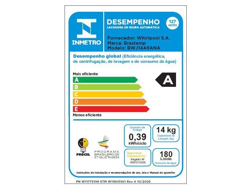 Lavadora de Roupas Brastemp 14kg Cesto Inox 12 Programas de Lavagem Cinza Platinum BWJ14A9 - 14