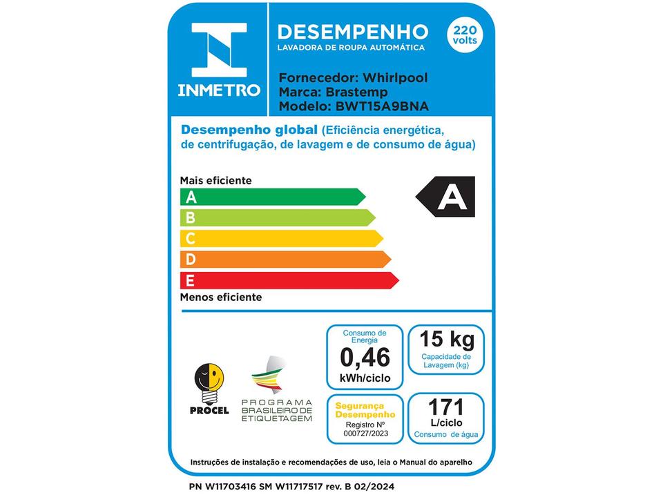 Lavadora de Roupas Brastemp 15kg Cesto Inox 4 Programas de Lavagem Cinza BWT15A9 - 16