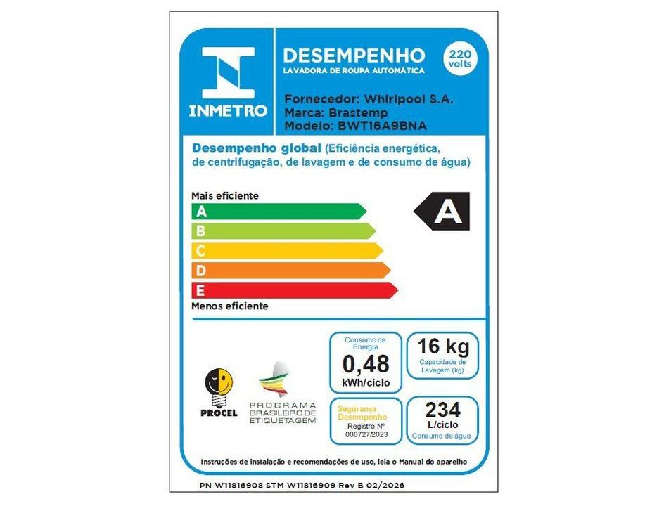 Lavadora de Roupas Brastemp 16kg Cesto Inox 12 Programas de Lavagem Cinza BWT16A9 - 16