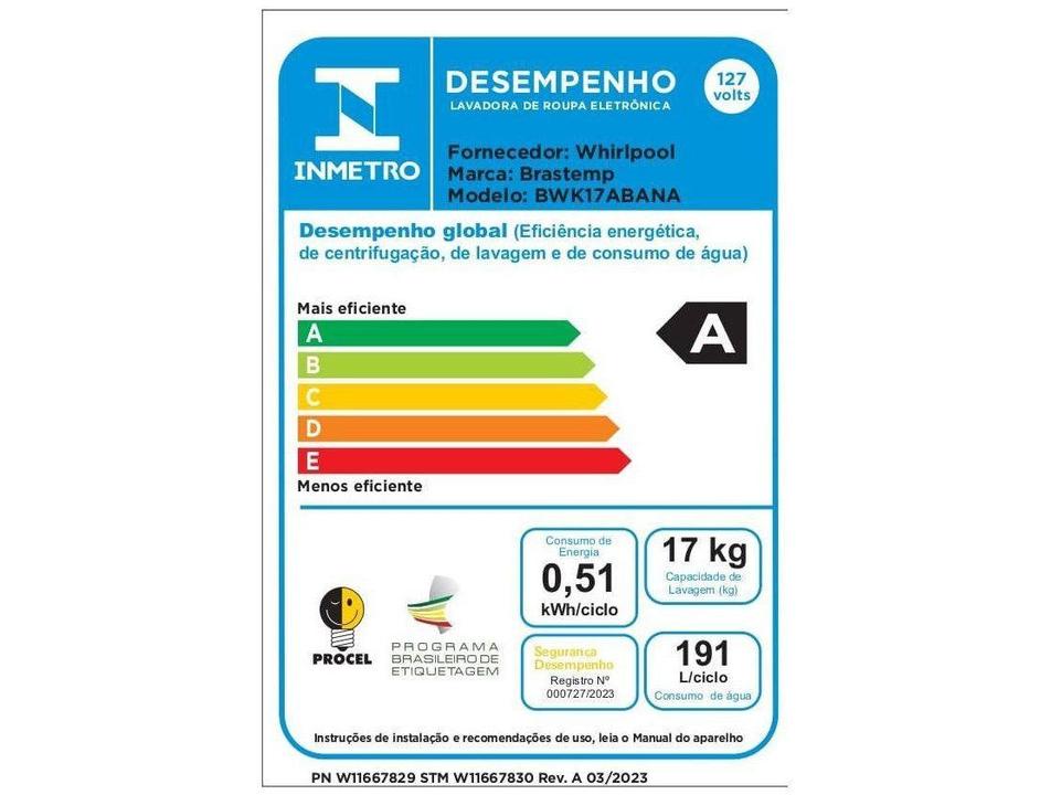 Lavadora de Roupas Brastemp 17kg Cesto Inox 12 Programas de Lavagem Branca BWK17 - 13