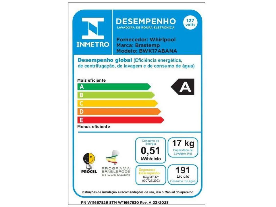 Lavadora de Roupas Brastemp 17kg Cesto Inox 12 Programas de Lavagem Branca BWK17 - 13