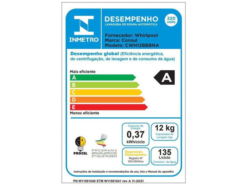 Lavadora de Roupas Consul 12kg 16 Programas de Lavagem Branca CWH12 - 13